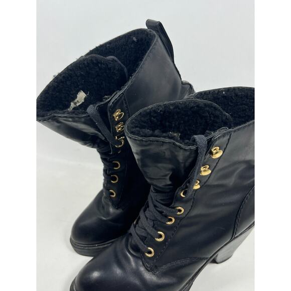 MARC JACOBS Boots Womens 41 Leather Fur Lined Ankle Bootie Lace Up Black Italy - Picture 3 of 13